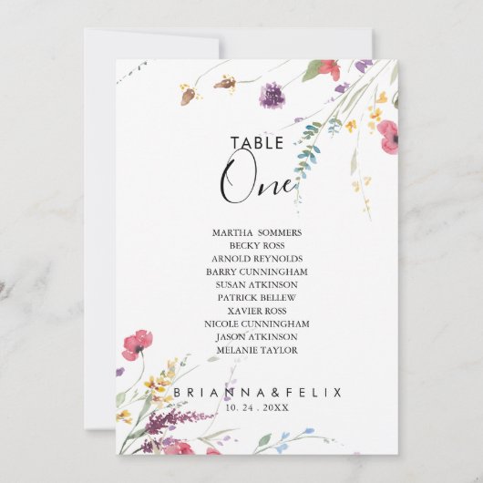 Klassieke kleurrijke wilde tabel nummer 1 kaart (Achterkant)