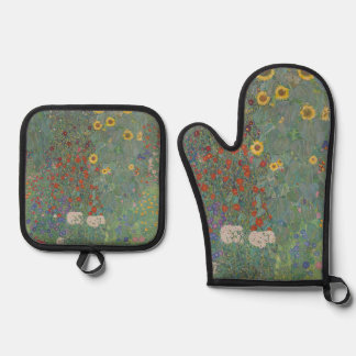 Klassieke Klimt Boerderij Tuin Zonnebloemen Bloems Ovenwant & Pannenlap Set