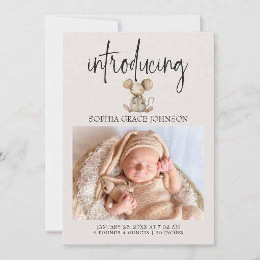 Klassieke Knuffel Dieren Baby Aankondiging (Voorkant)