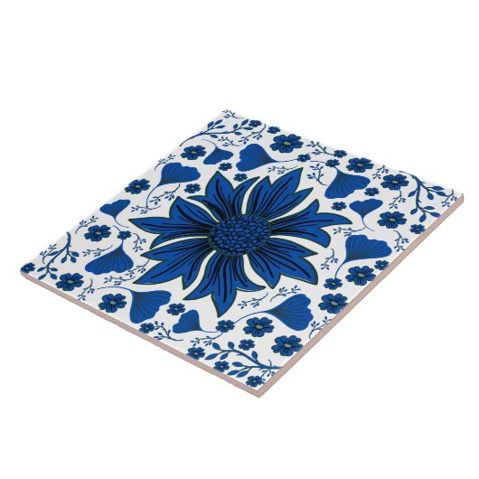 Klassieke kobalt blauw en wit William Morris Tegeltje (Zijkant)