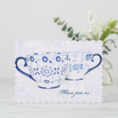 Klassieke kobalt blauwe patroon thee kopjes kaart (Staand voorkant)