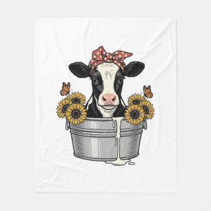 Klassieke koe in badkuip zonnebloem vlinder vector fleece deken