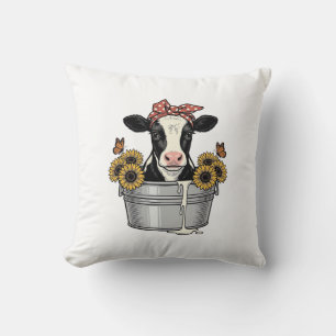 Klassieke koe in tobbe zonnebloem vlinder vector o kussen