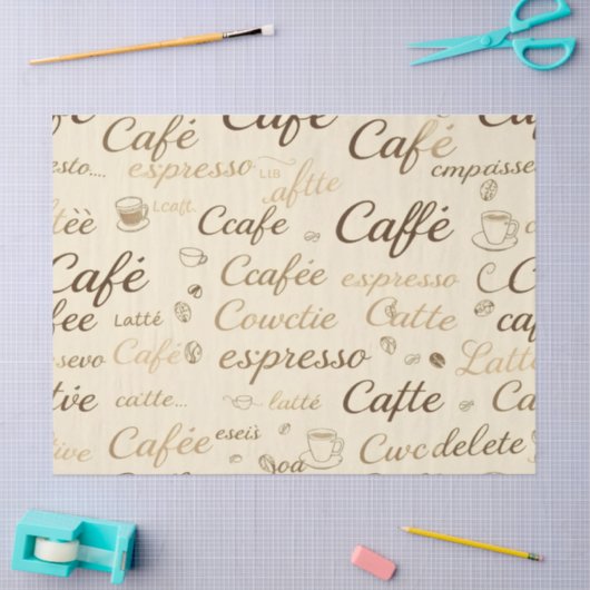 Klassieke Koffie Typografie & Bean Patroon Weefsel Tissuepapier (Craft)