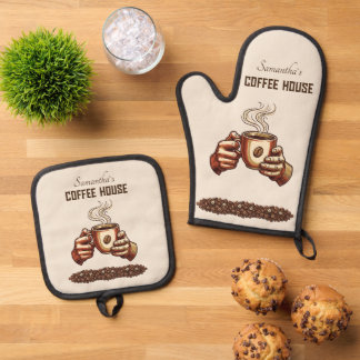 Klassieke koffiekop Custom Café Merk Ovenwant & Pannenlap Set