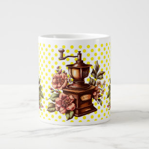 Klassieke koffiemolens gele stippen grote koffiekop