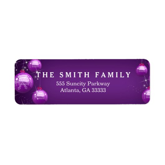 Klassieke Kogels Moderne Paarse Kerstmis Etiket (Voorkant)