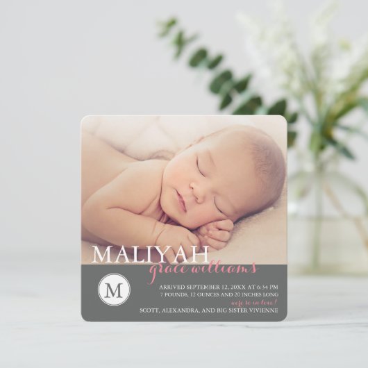 Klassieke kondiging van de geboorte van een monogr aankondiging (Staand voorkant)