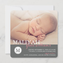 Klassieke kondiging van de geboorte van een monogr aankondiging