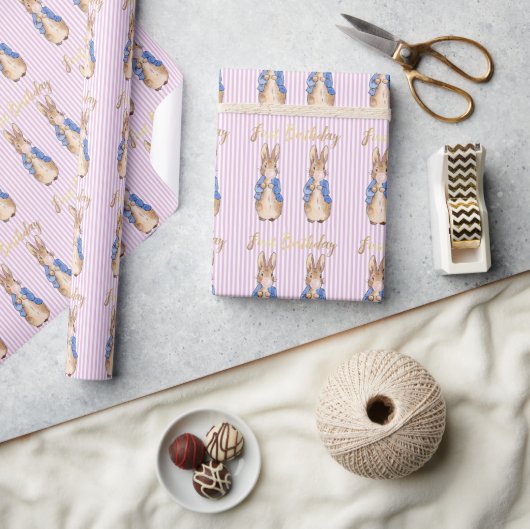 Klassieke konijn 1e verjaardag cadeaupapier (Crafts)