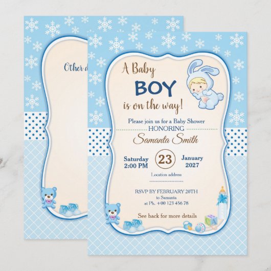 Klassieke konijn Baby Shower Uitnodiging (Voorkant / Achterkant)