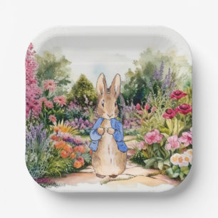 Klassieke konijn blauwe jas papieren bordje