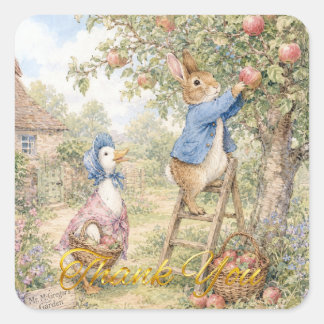 Klassieke konijn eend die appels plukt vierkante sticker