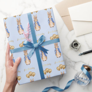 Klassieke konijn eerste verjaardag gouden ballonne cadeaupapier