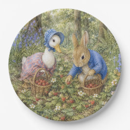 Klassieke konijn en eend die wilde aardbeien verza papieren bordje