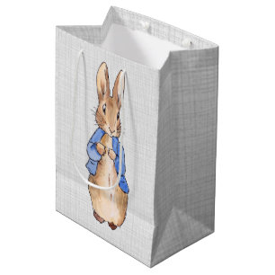Klassieke konijn grijze linnen achtergrond medium cadeauzakje