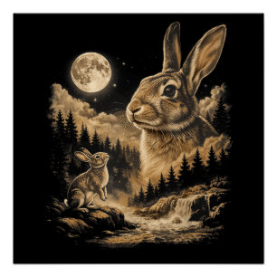 Klassieke Konijn Huilt naar de Maan Konijn Nacht K Perfect Poster