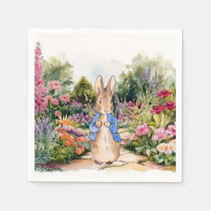 Klassieke konijn in zijn tuin servet