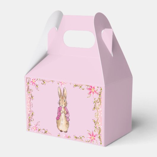 Klassieke konijn met roze jas bedankdoosjes (Voorkant Zijde)