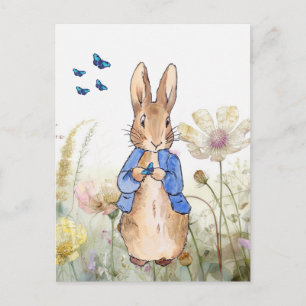 Klassieke konijn wilde bloemen en vlinders briefkaart