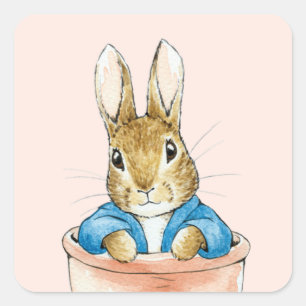 Klassieke konijn zit in een pot   vierkante sticker
