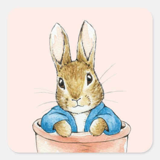 Klassieke konijn zit in een pot vierkante sticker (Voorkant)