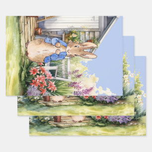 Klassieke konijnen tuinschuur inpakpapier vel