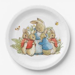 Klassieke konijnenfamilie papieren bordje