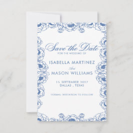 Klassieke koningsblauwe Franse bloemen save the Date