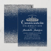 Klassieke Koninklijke Blauwe Quinceañera Zilveren Briefkaart (Voorkant / Achterkant)