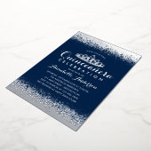 Klassieke Koninklijke Blauwe Quinceañera Zilveren  Folie Uitnodiging (Gedraaid)