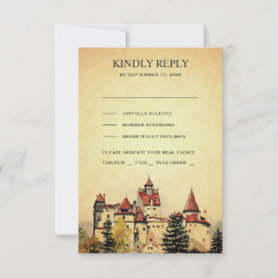 Klassieke Koninklijke Sprookjeskasteel Bruiloft RSVP Kaartje