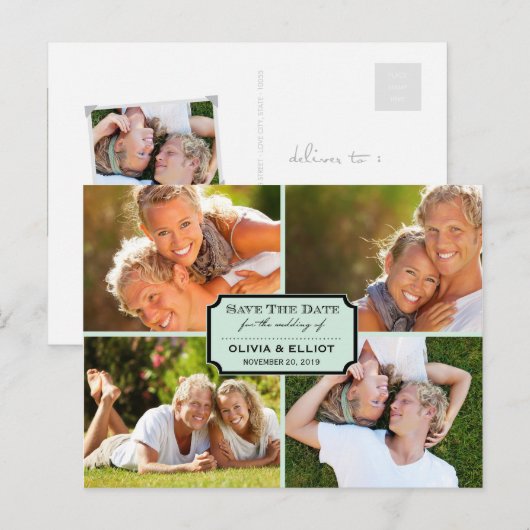  klassieke kookplaat vier foto slaat de datum op aankondigingskaart (Voorkant / Achterkant)