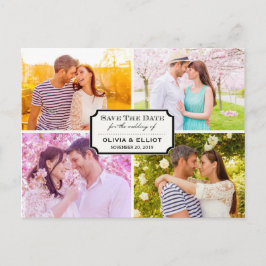 klassieke kookplaat vier foto slaat de datum op aankondigingskaart