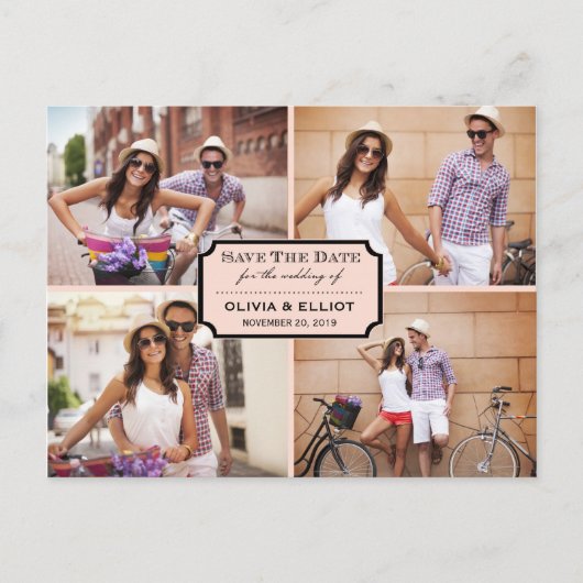  klassieke kookplaat vier foto slaat de datum op aankondigingskaart (Voorkant)