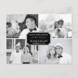 klassieke kookplaat vier foto slaat de datum op aankondigingskaart