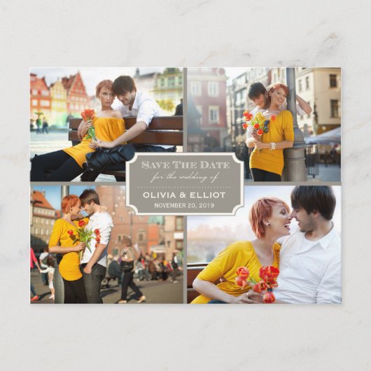 klassieke kookplaat vier foto slaat de datum op aankondigingskaart (Voorkant)