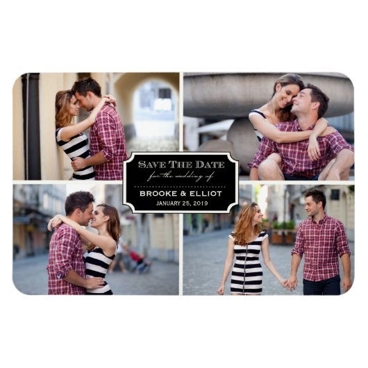 klassieke kookplaat vier foto slaat de datum op magneet (Horizontaal)