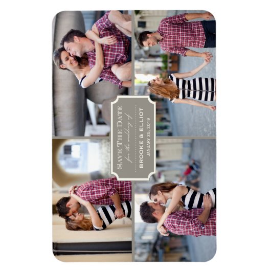 klassieke kookplaat vier foto slaat de datum op magneet (Verticaal)