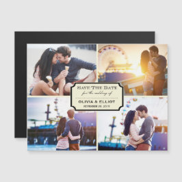  klassieke kookplaat vier foto slaat de datum op magnetische uitnodiging