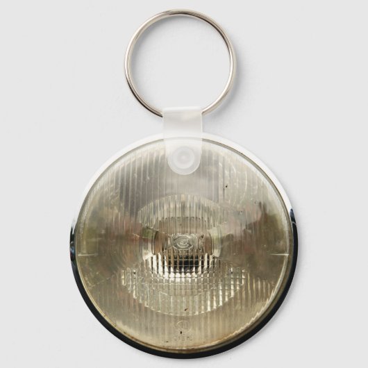 Klassieke koplamp met ronde, heldere glazen lens sleutelhanger (Voorkant)