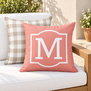 Klassieke Koraal Witte Beugel Monogram Buitenkussen