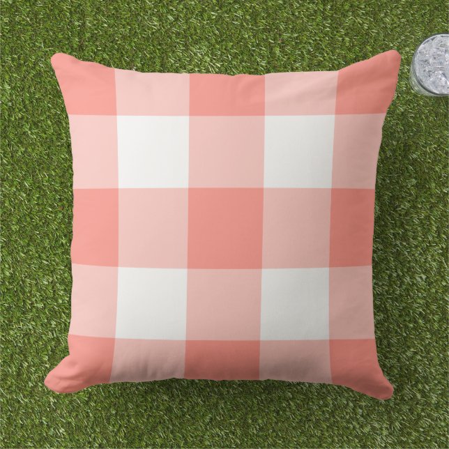 Klassieke koraal witte grote Gingham ruit Buitenkussen (Gras)
