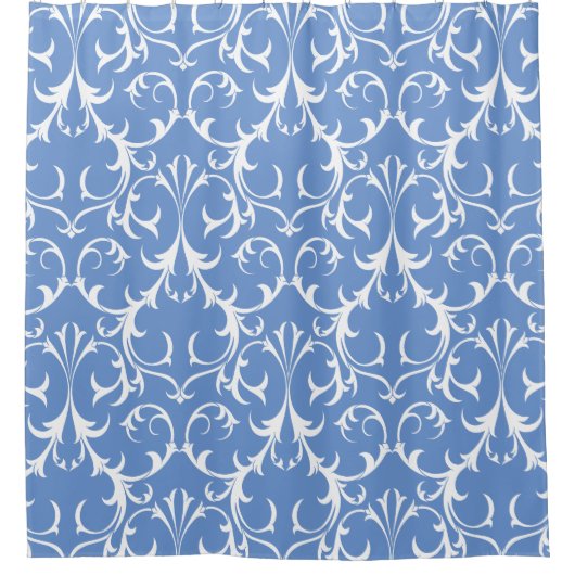 Klassieke korenbloem Blauw & Wit Damast Bloemen Douchegordijn (Voorkant)