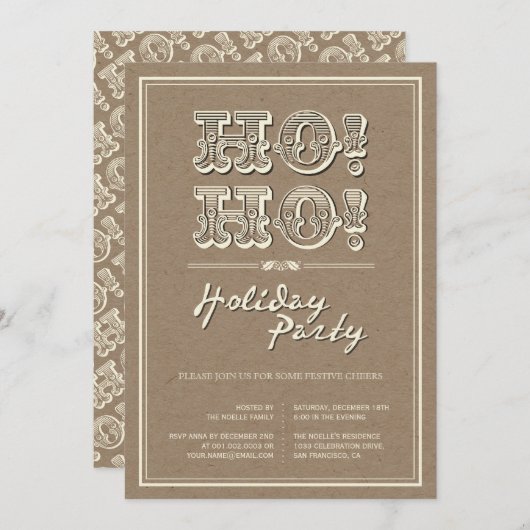 Klassieke Kraft HO! HO! Uitnodiging voor feestdag (Voorkant / Achterkant)