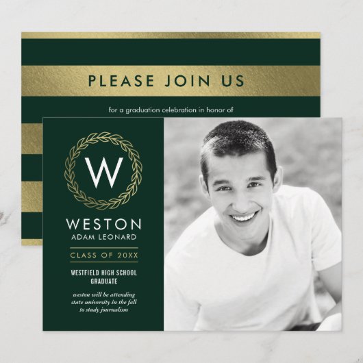 Klassieke krans BEWERKBARE KLEUR Afstudeeruitnodig Kaart (Voorkant / Achterkant)