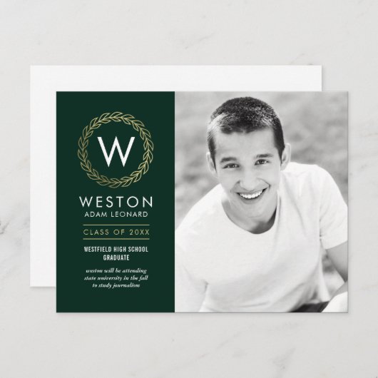 Klassieke Krans BEWERKBARE KLEUR Afstuderen Briefk Uitnodiging Briefkaart (Voorkant / Achterkant)