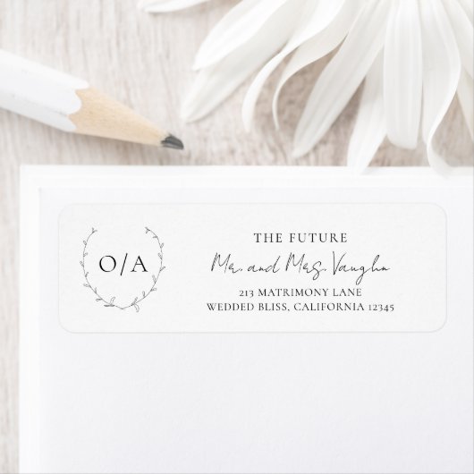 Klassieke Krans Crest Monogram Elegante Huwelijk Etiket (Insitu)