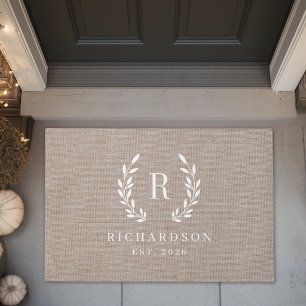 Klassieke krans familienaam monogram deurmat