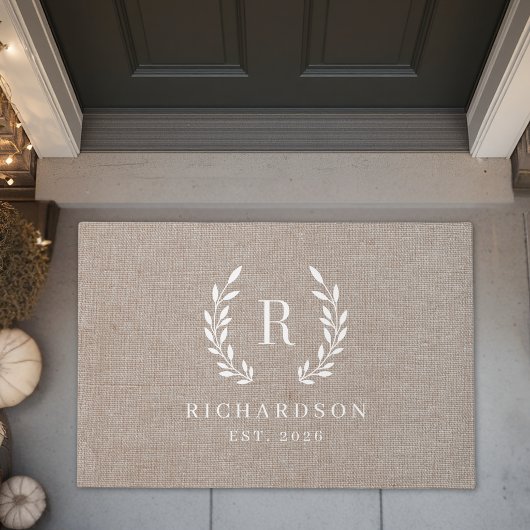 Klassieke krans familienaam monogram deurmat